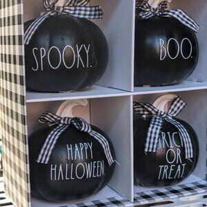 RAE DUNN Pumpkin Wooden Set SPOOKY BOO TRICK TREAT HAPPY HALLOWEEN